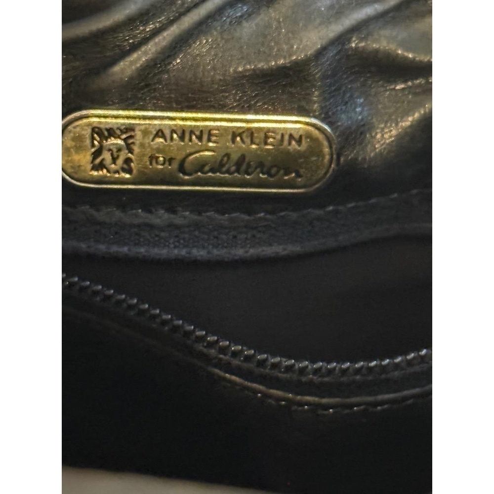 Vintage ANNE KLEIN by Calderon Black Leather Handbag Clutch Gathered Snap Top - Picture 6 of 9